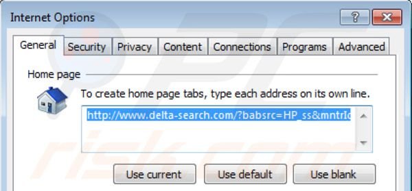 Delta Search startpagina in Internet Explorer