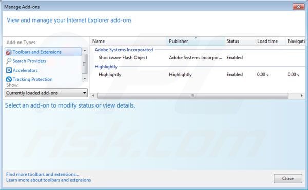 Verwijder Highlightly uit de Internet Explorer extensies stap 2