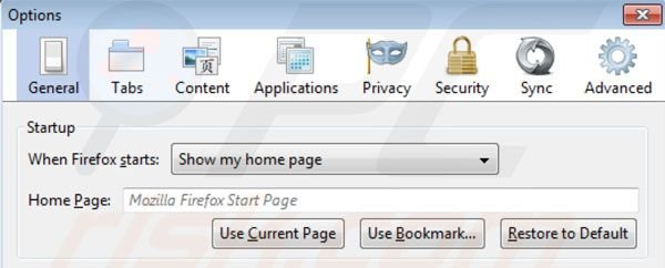 Hometab verwijderen als startpagina in Mozilla Firefox