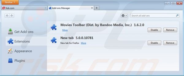 Verwijder de Movies werkbalk uit de Mozilla Firefox extensies