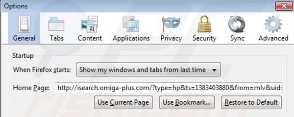 Verwijder Omiga plus als Mozilla Firefox startpagina