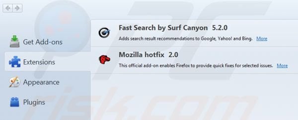 Verwijder Surf Canyon uit de Mozilla Firefox extensies