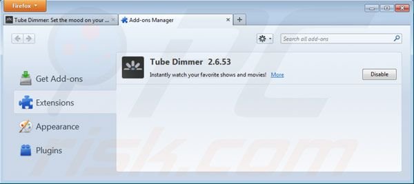 Verwijder Tube Dimmer uit Mozilla Firefox stap 2