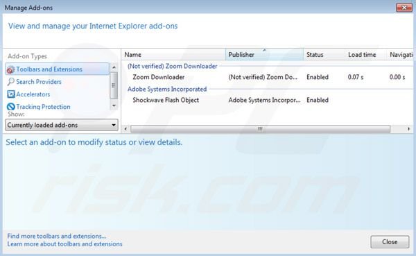 Verwijder Zoom downloader uit de Internet Explorer extensies stap 2