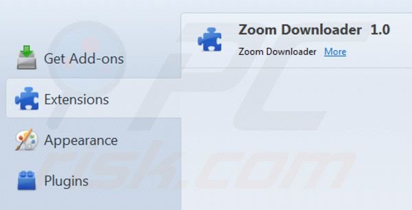 Verwijder Zoom downloader uit de Mozilla Firefox extensies stap 2