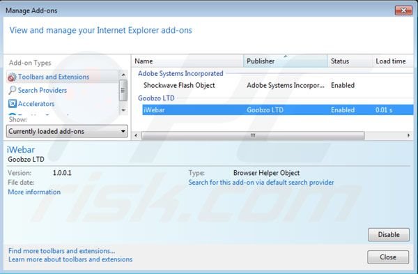 Verwijder iWebar uit Internet Explorer stap 2