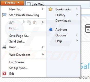 Verwijder de safeweb app uit Mozilla Firefox stap 1
