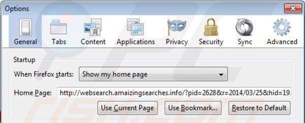 Verwijder websearch.amaizingsearches.info als startpagina in Mozilla Firefox