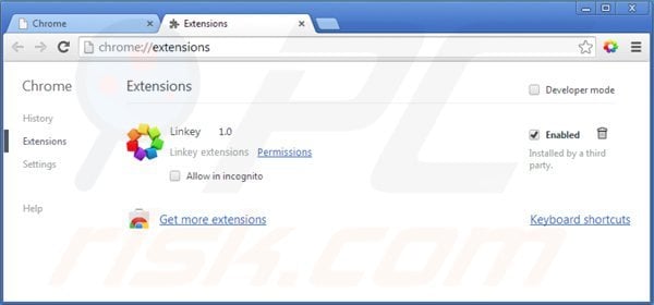 Verwijder de default-search.net browser hijacker uit de Google Chrome extensies