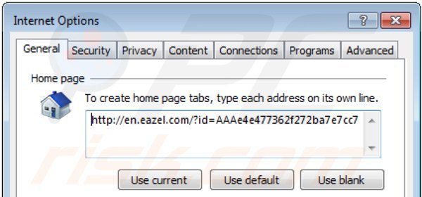 Verwijder eazel.com als startpagina in Internet Explorer