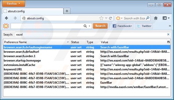 Verwijder eazel.com als standaard zoekmachine in Mozilla Firefox