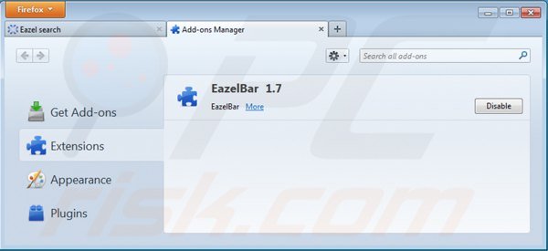 Verwijder de eazel werkablk uit de Mozilla Firefox extensies