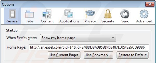 Verwijder eazel.com als startpagina Mozilla Firefox