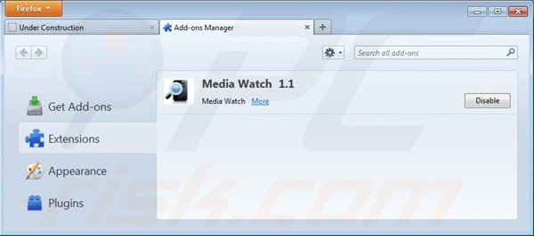 Verwijder ads by media watch uit Mozilla Firefox stap 2