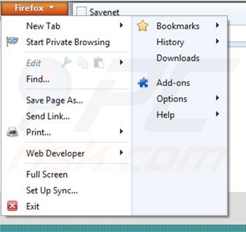 Verwijder de saveneto add-on uit Mozilla Firefox stap 1