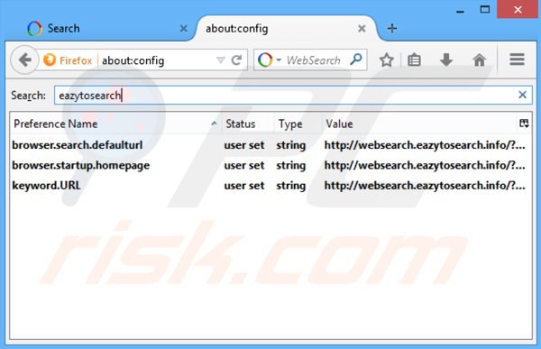 Verwijder websearch.eazytosearch.info als standaard zoekmachine in Mozilla Firefox
