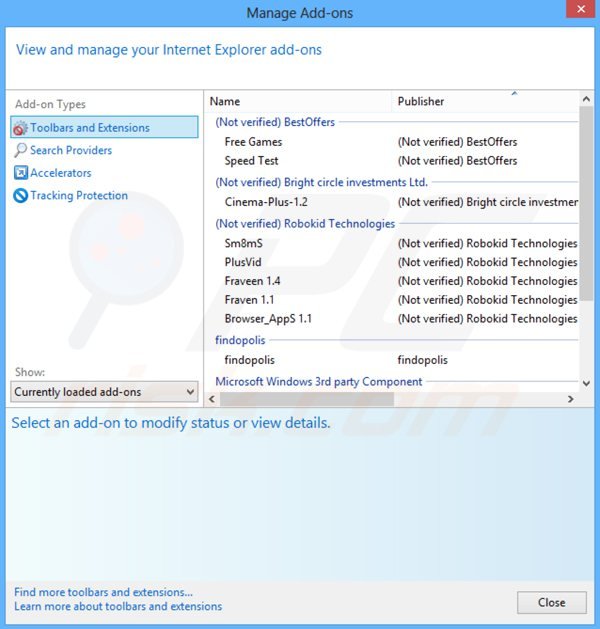 Verwijder aan searchshock.com gerelateerde Internet Explorer extensies
