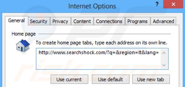 Removing searchshock.com from Internet Explorer homepage