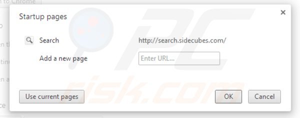 Verwijder search.sidecubes.com als startpagina in Google Chrome 