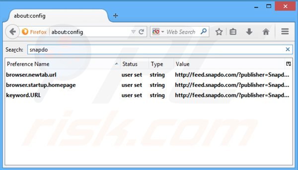 Verwijder search.snapdo.com als standaard zoekmachine in Mozilla Firefox