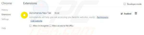 Verwijder de Astromenda browser hijacker uit Google Chrome stap 1