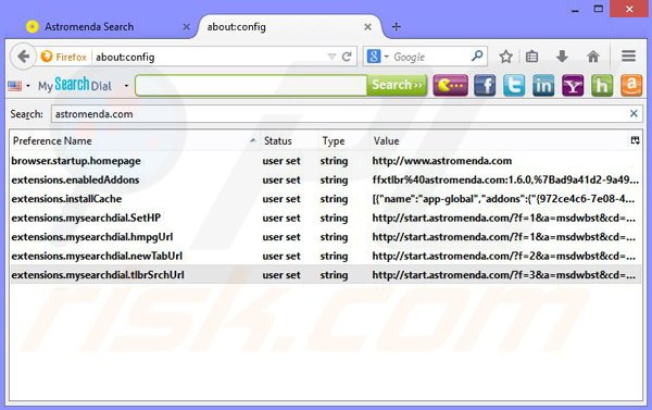 Verwijder de Astromenda browser hijacker uit Mozilla Firefox stap 3