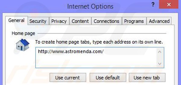 Verwijder de Astromenda browser hijacker uit Internet Explorer stap 2