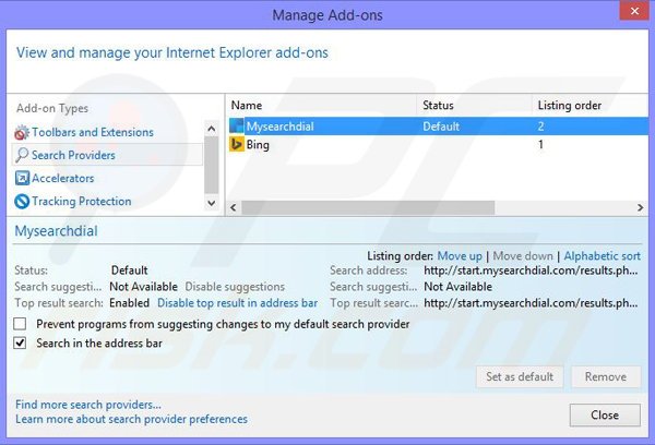 Verwijder de Astromenda browser hijacker uit Internet Explorer stap 3