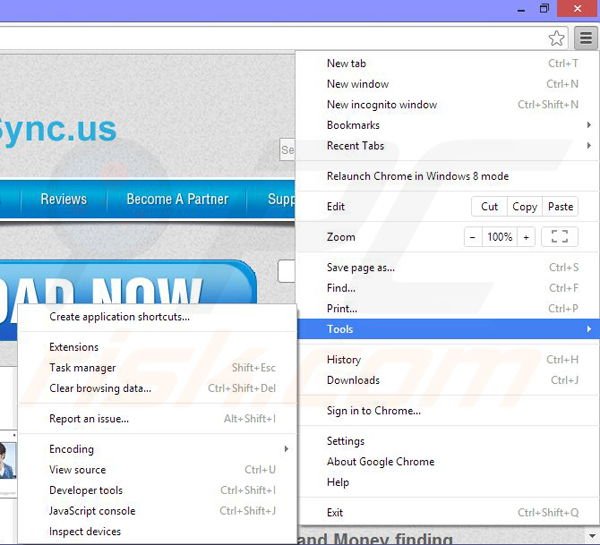 Verwijder de BrowserSync advertenties uit Google Chrome stap 1
