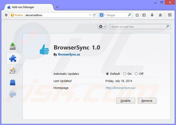 Verwijder de BrowserSync advertenties uit Mozilla Firefox stap 2