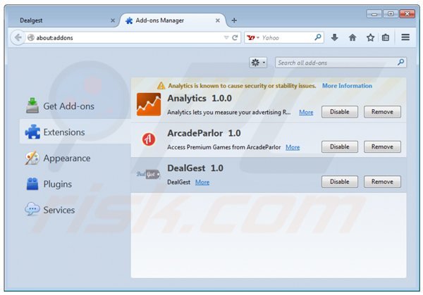 Verwijder de dealgest advertenties uit Mozilla Firefox stap 2