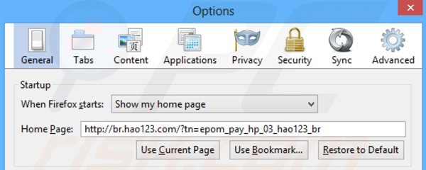 Verwijder hao123.com als startpagina in Mozilla Firefox