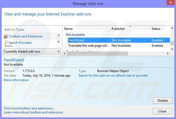 Verwijder de PassWizard advertenties uit Internet Explorer stap 2
