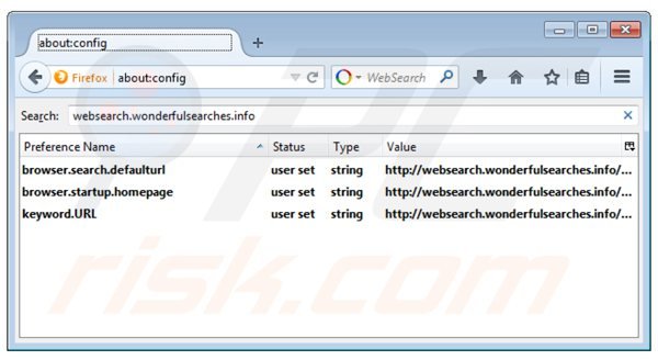 Verwijder websearch.wonderfulsearches.info als standaard zoekmachine in Mozilla Firefox 