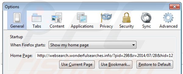 Verwijder websearch.wonderfulsearches.info als startpagina in Mozilla Firefox