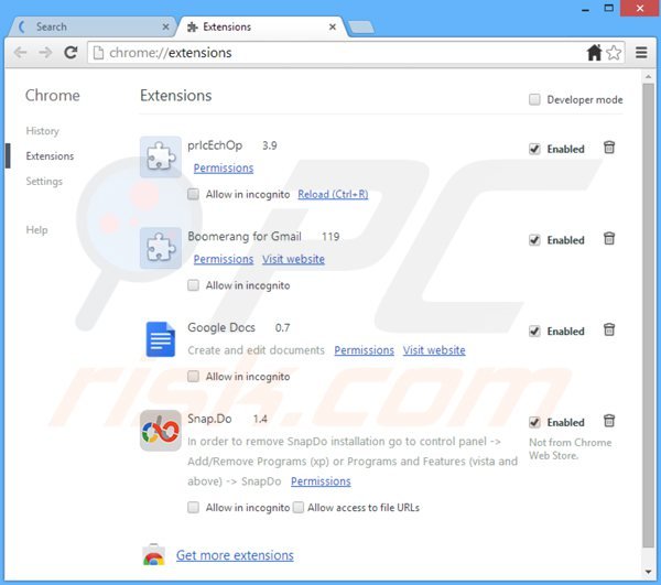 Verwijder aan websearch.fixsearch.info gerelateerde Google Chrome extensies