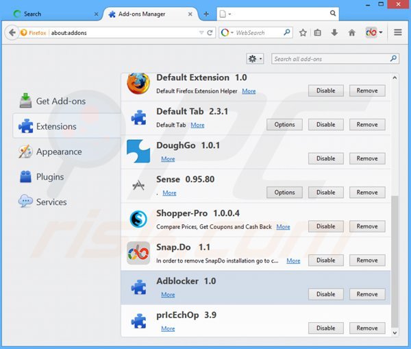 Verwijder aan websearch.fixsearch.info gerelateerde Mozilla Firefox extensies