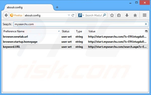 Verwijder mysearchs.com als standaard zoekmachine in Mozilla Firefox 