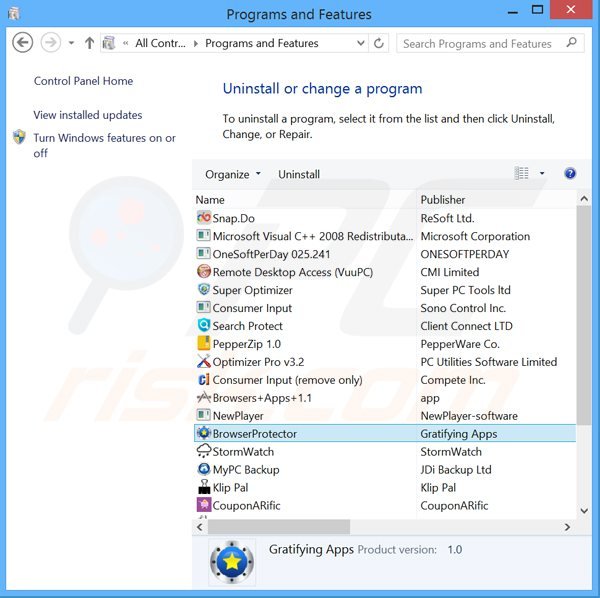 browserprotector adware verwijdering via het Controle Paneel