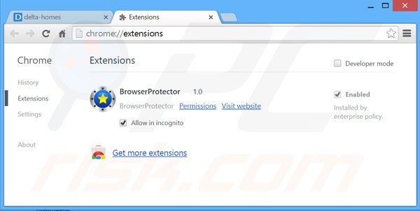 Verwijder aan delta-homes.com gerelateerde Google Chrome extensies