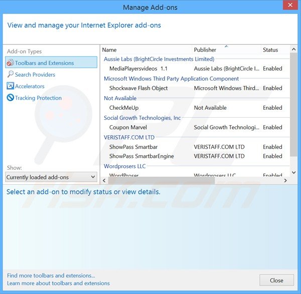 Verwijder aan  games desktop gerelateerde extensies uit Internet Explorer stap 2