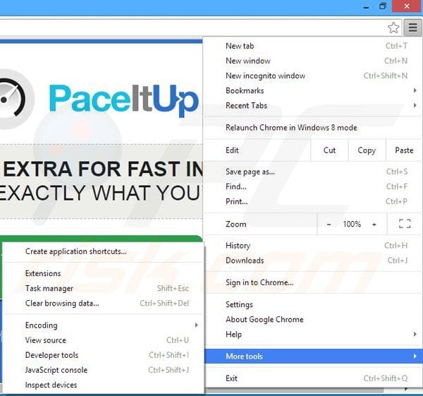 Verwijder de PaceItUp advertenties uit Google Chrome stap 1