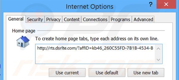 Verwijder rts.dsrlte.com als startpagina in Internet Explorer