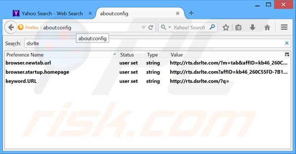 Verwijder rts.dsrlte.com als standaard zoekmachine in Mozilla Firefox