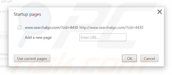 Verwijder Searchalgo.com als startpagina in Google Chrome