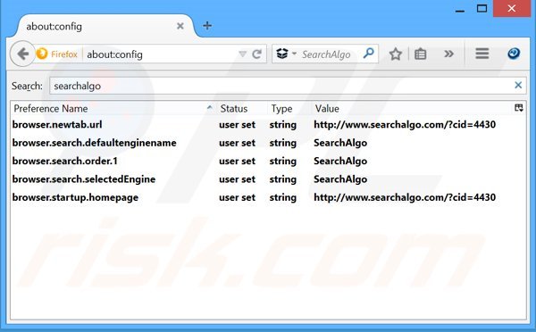 Verwijder Searchalgo.com als standaard zoekmachine in Mozilla Firefox