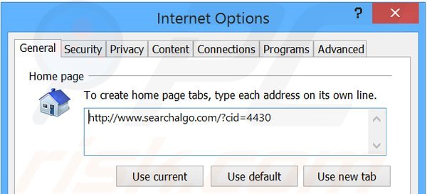 Verwijder Searchalgo.com als startpagina in Internet Explorer