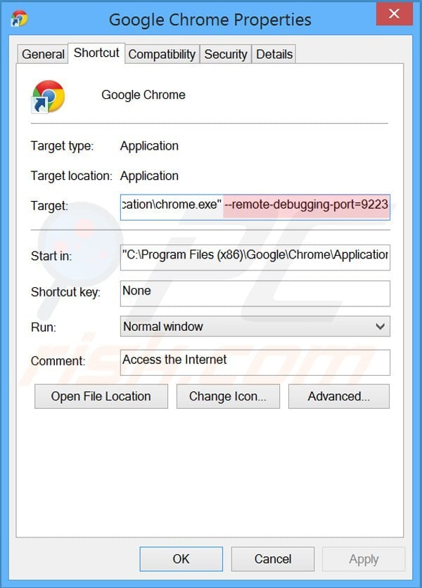 Verwijder de showpass smartbar gegevens uit de Google Chrome snelkoppeling stap 2