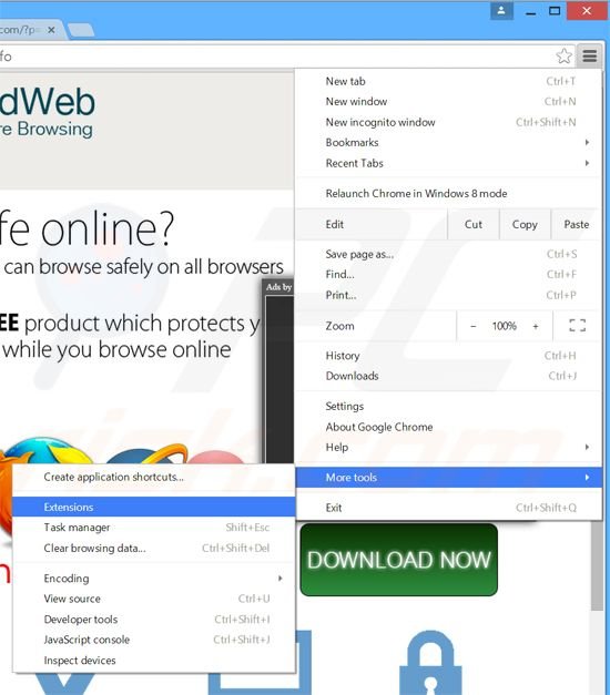 Verwijder GuardedWeb advertenties uit Google Chrome stap 1