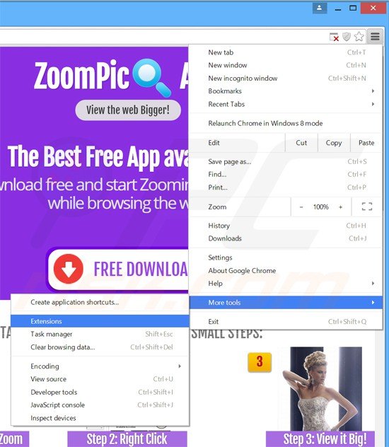 Verwijder de zoompic advertenties uit Google Chrome stap 1